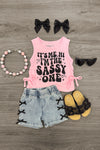 "It's Me, Hi I'm The Sassy One" Denim Short Set | Sparkle in Pink