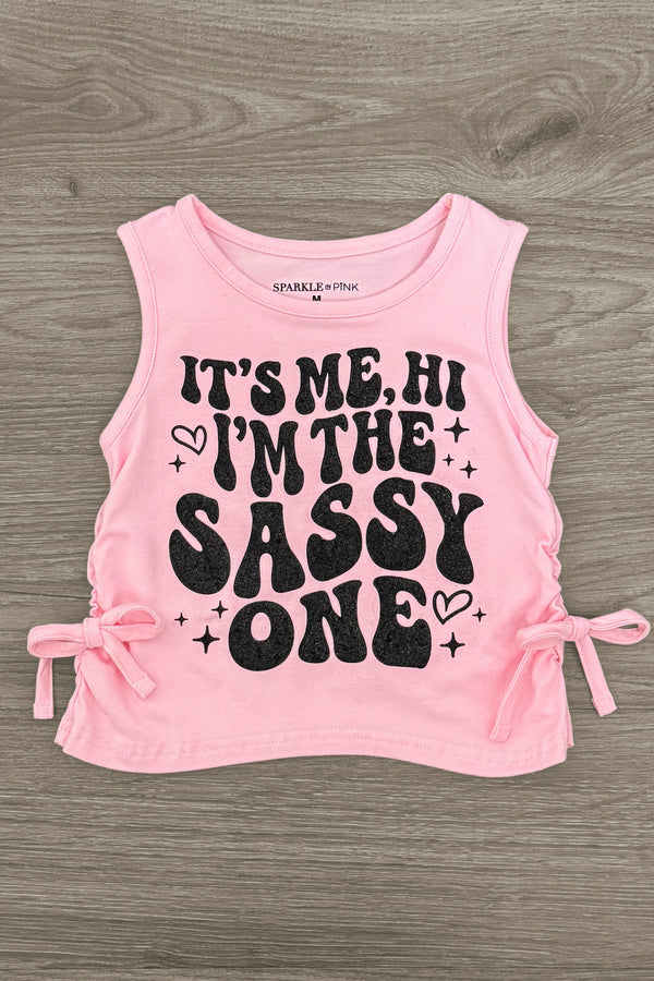"It's Me, Hi I'm The Sassy One" Denim Short Set | Sparkle in Pink