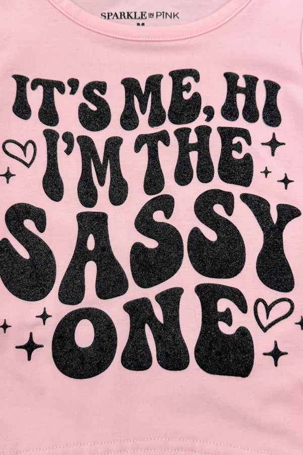 "It's Me, Hi I'm The Sassy One" Denim Short Set | Sparkle in Pink