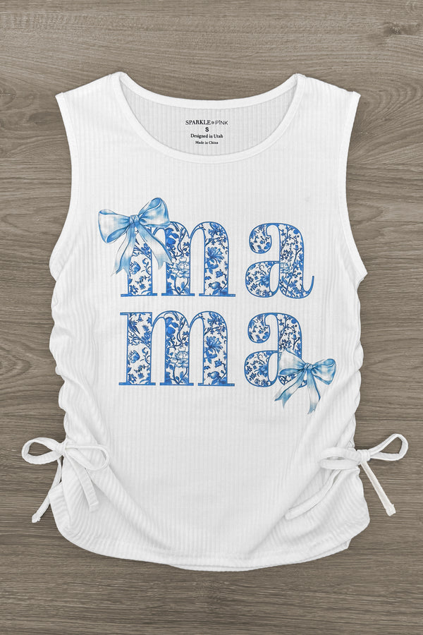 Mom & Me - "Mama & Mini" Blue Bow Tank Top | Sparkle in Pink