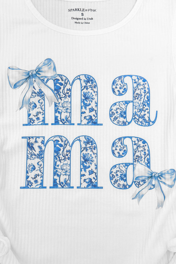 Mom & Me - "Mama & Mini" Blue Bow Tank Top | Sparkle in Pink