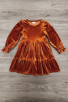 Family Rust Velvet Dress & Flannel Button Down Top