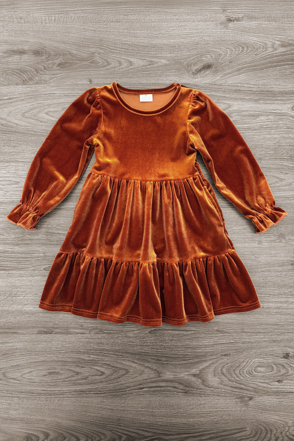 Family Rust Velvet Dress & Flannel Button Down Top