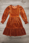 Family Rust Velvet Dress & Flannel Button Down Top
