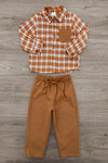 Rust Flannel Dress & Pant Set - Boy Or Girl
