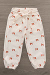 Mom & Me - Waffle Knit Bow Lounge Set - CHILD-6-12 Months - Cream waffle-knit lounge pants with orange bow print, elastic waistband, drawstring, and cuffed ankles.