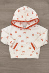 Mom & Me - Waffle Knit Bow Lounge Set - CHILD-6-12 Months - Cream waffle-knit baby hoodie with orange bow print, orange-lined hood, and front pockets.