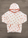 Mom & Me - Waffle Knit Bow Lounge Set - MOM-XS - Cream waffle-knit hooded lounge set with orange bow print, front pocket, and matching pants.