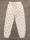 Mom & Me - Waffle Knit Bow Lounge Set - CHILD-6-12 Months - Cream waffle-knit lounge pants with an allover orange bow print, elastic waistband, and gathered cuffs.