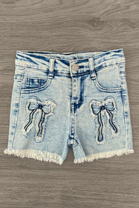 "She Is Worthy" Denim Bow Short Set