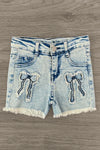 "She Is Worthy" Denim Bow Short Set | Sparkle in Pink