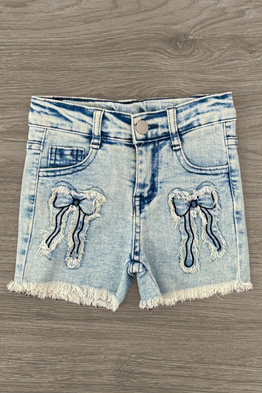 "She Is Worthy" Denim Bow Short Set | Sparkle in Pink