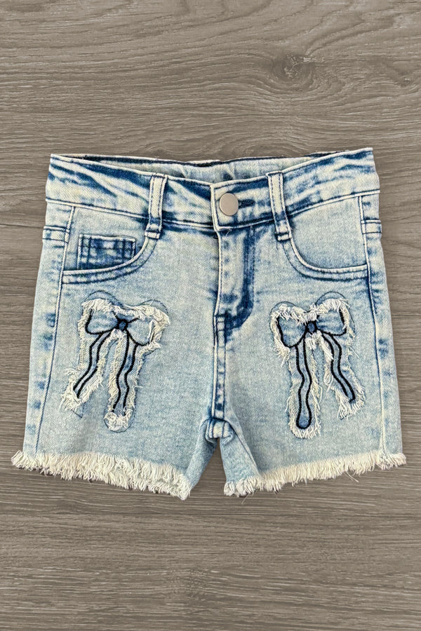 "She Is Worthy" Denim Bow Short Set | Sparkle in Pink