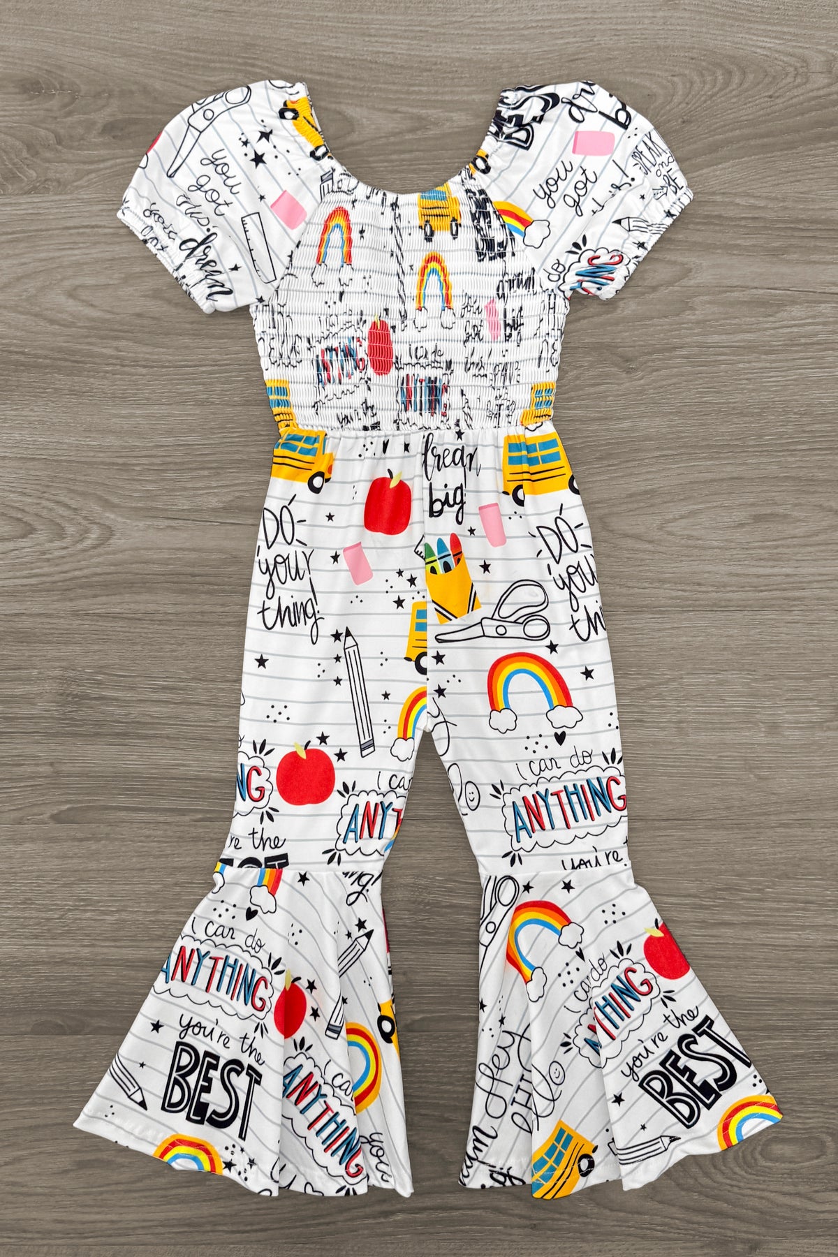 White Doodle Notebook Flare Jumpsuit