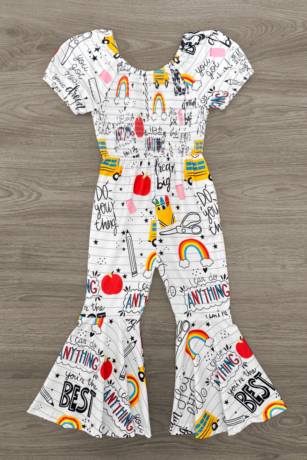 White Doodle Notebook Flare Jumpsuit | Sparkle in Pink