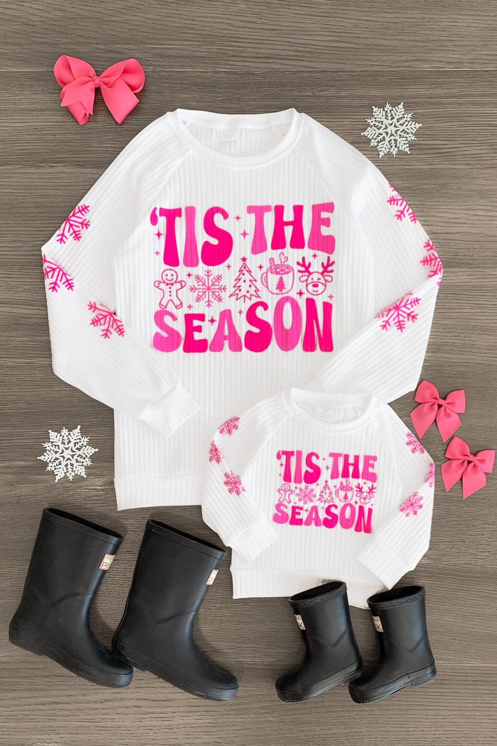 Mom & Me - "'Tis The Season" White Long Sleeve Top - Sparkle in Pink
