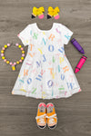White Sequin Alphabet Bow Dress | Sparkle in Pink