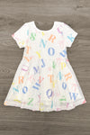 White Sequin Alphabet Bow Dress | Sparkle in Pink