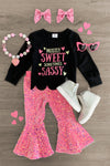 "Mostly Sweet Sometimes Sassy" Sequin Bell Bottom Set - Sparkle in Pink
