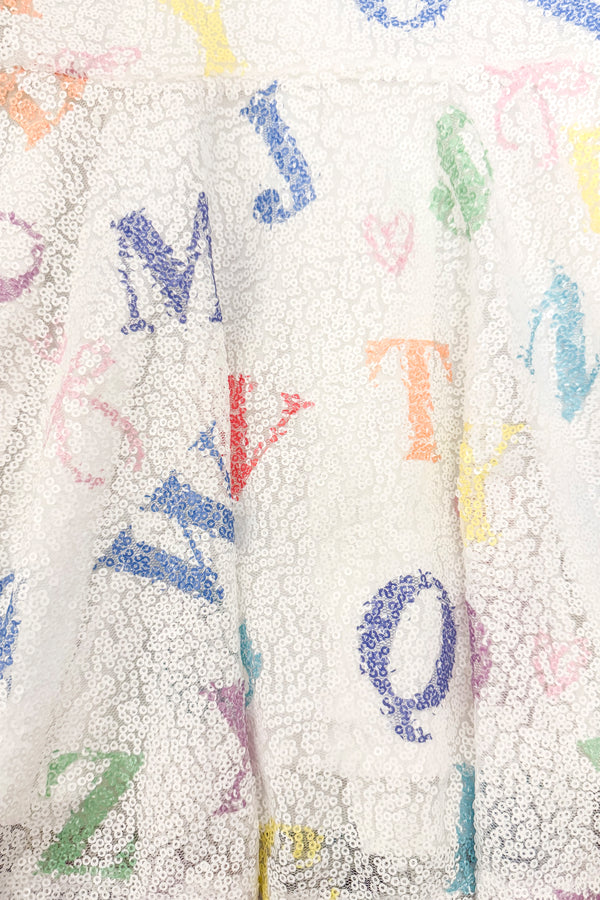 White Sequin Alphabet Bow Dress | Sparkle in Pink
