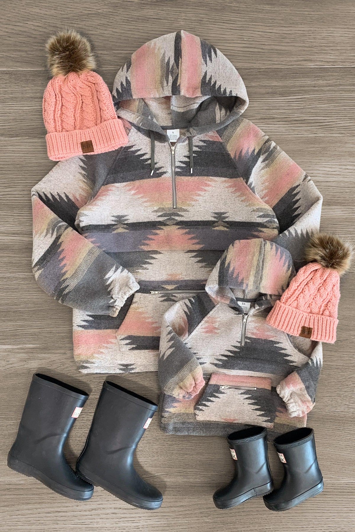 Mom & Me - Gray & Pink Southwestern Hoodie | Sparkle In Pink