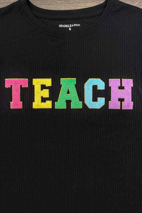 "Teach" Short Sleeve Top | Sparkle in Pink