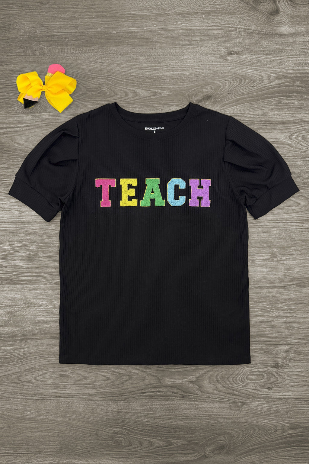"Teach" Short Sleeve Top | Sparkle in Pink