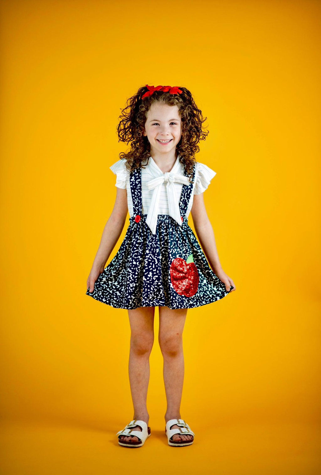 Sequin Apple Notebook Suspender Skirt Set - Sparkle in Pink