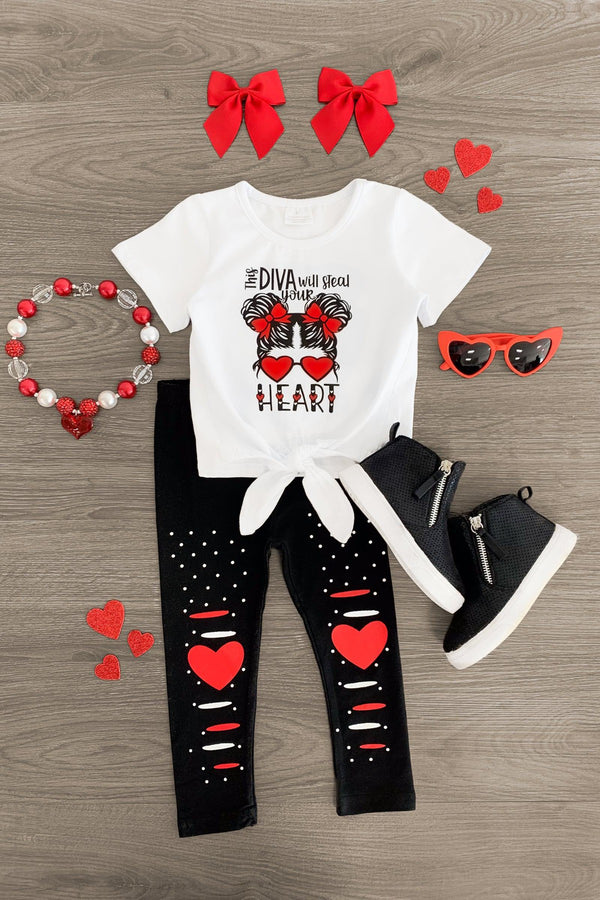 "This Diva Will Steal Your Heart" Legging Set - Sparkle in Pink