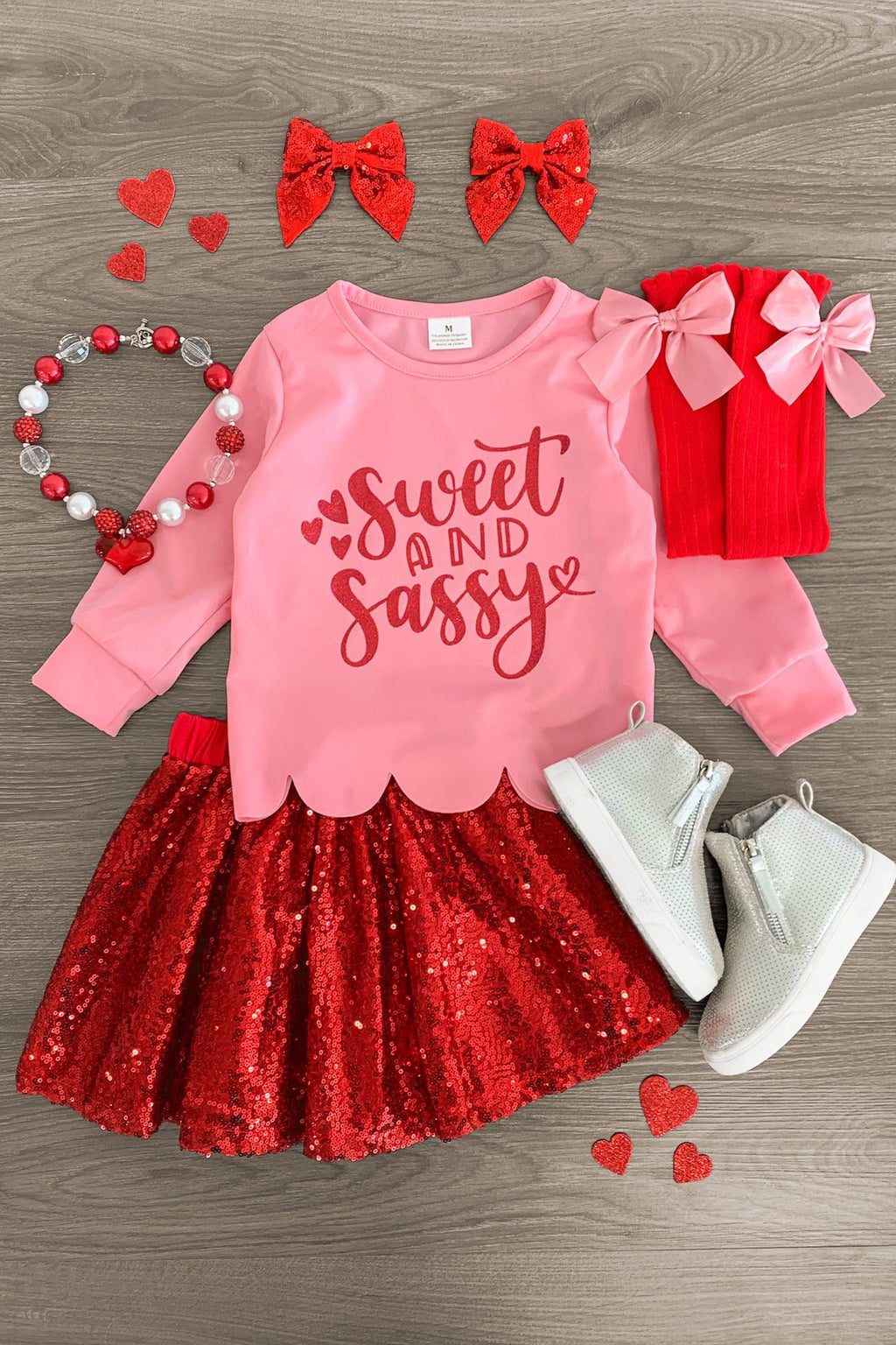 "Sweet & Sassy" Red Sequin Skirt Set - Sparkle in Pink