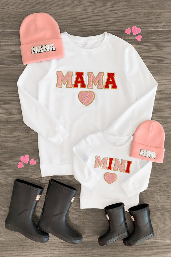Mom & Me - "Mama & Mini" White Chenille Patch Top - Sparkle in Pink