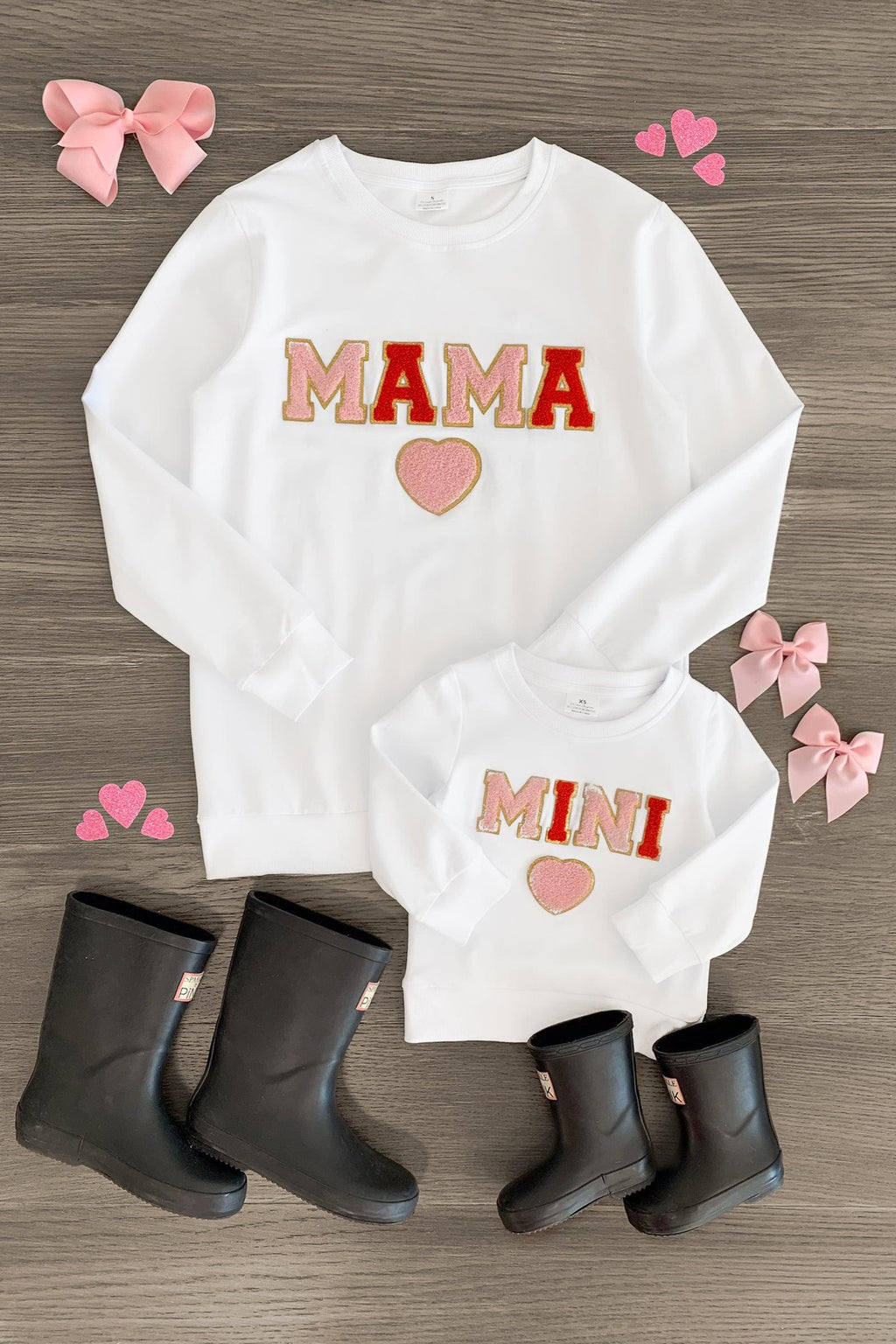 Mom & Me - "Mama & Mini" White Chenille Patch Top - Sparkle in Pink