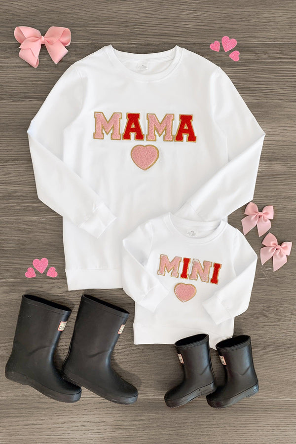 Mom & Me - "Mama & Mini" White Chenille Patch Top - Sparkle in Pink
