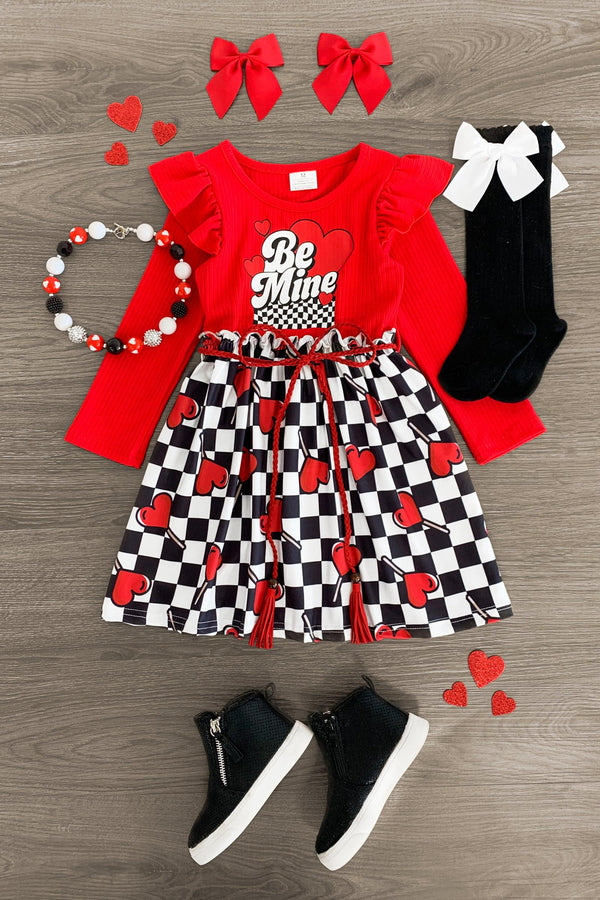 "Be Mine" Red Checkered Hearts Dress - Sparkle in Pink