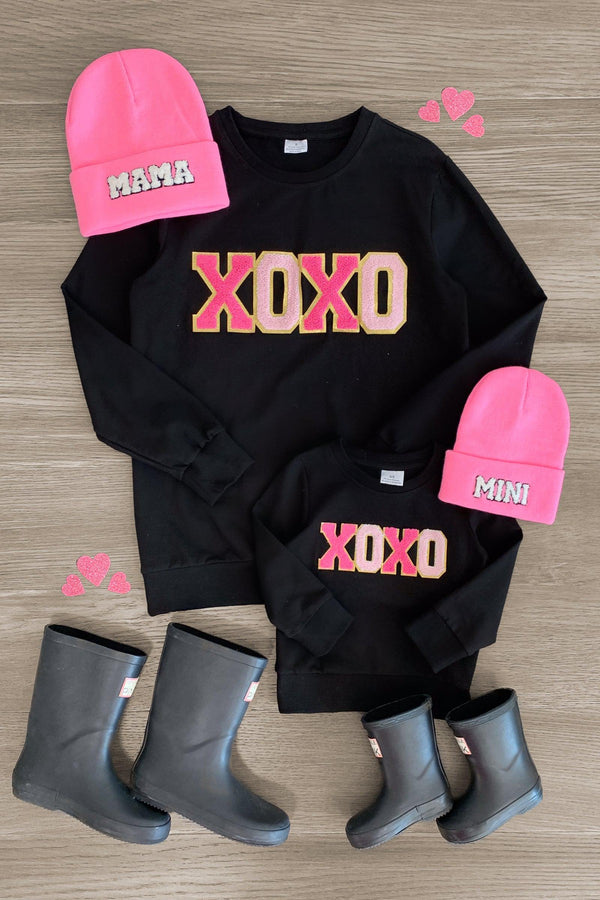Mom & Me - "XOXO" Black Chenille Patch Top - Sparkle in Pink