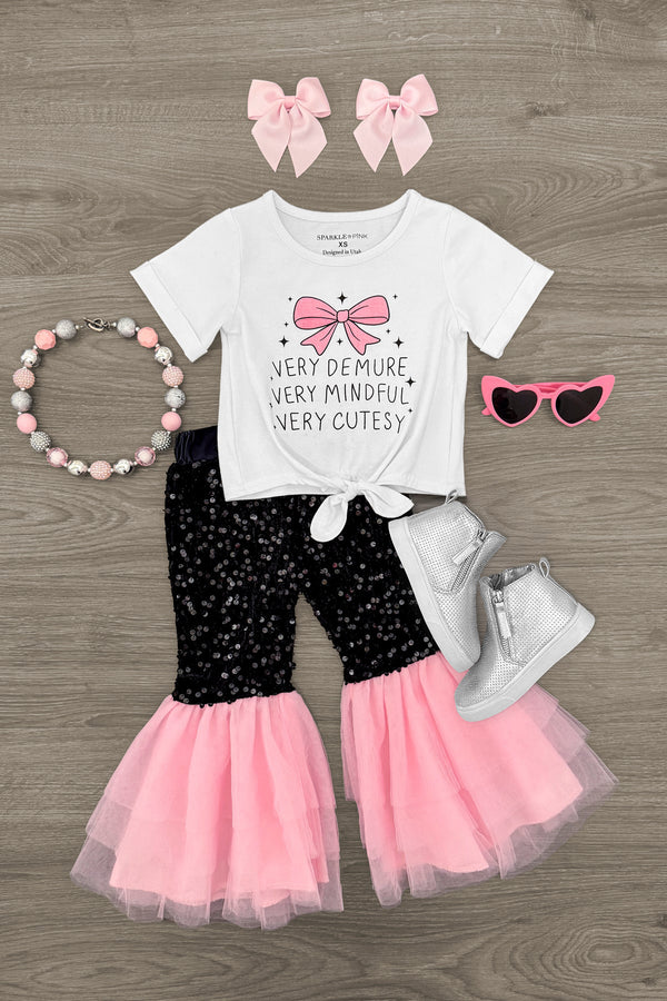 "Very Demure..." Pink & Black Bell Bottom Set | Sparkle in Pink