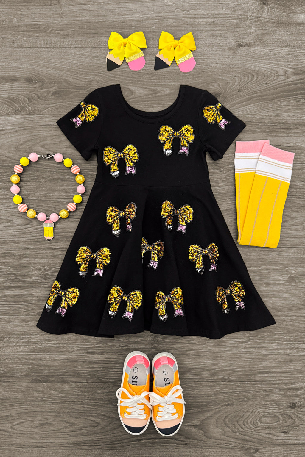 Black Sequin Pencil Bow Dress | Sparkle in Pink