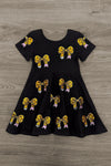 Black Sequin Pencil Bow Dress | Sparkle in Pink