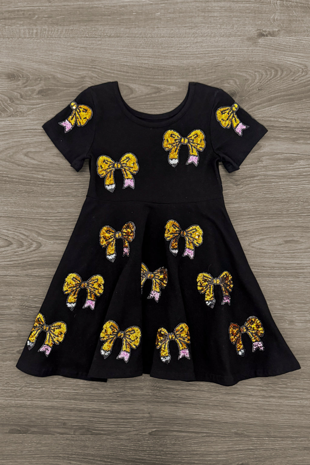 Black Sequin Pencil Bow Dress | Sparkle in Pink