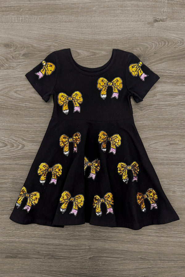 Black Sequin Pencil Bow Dress