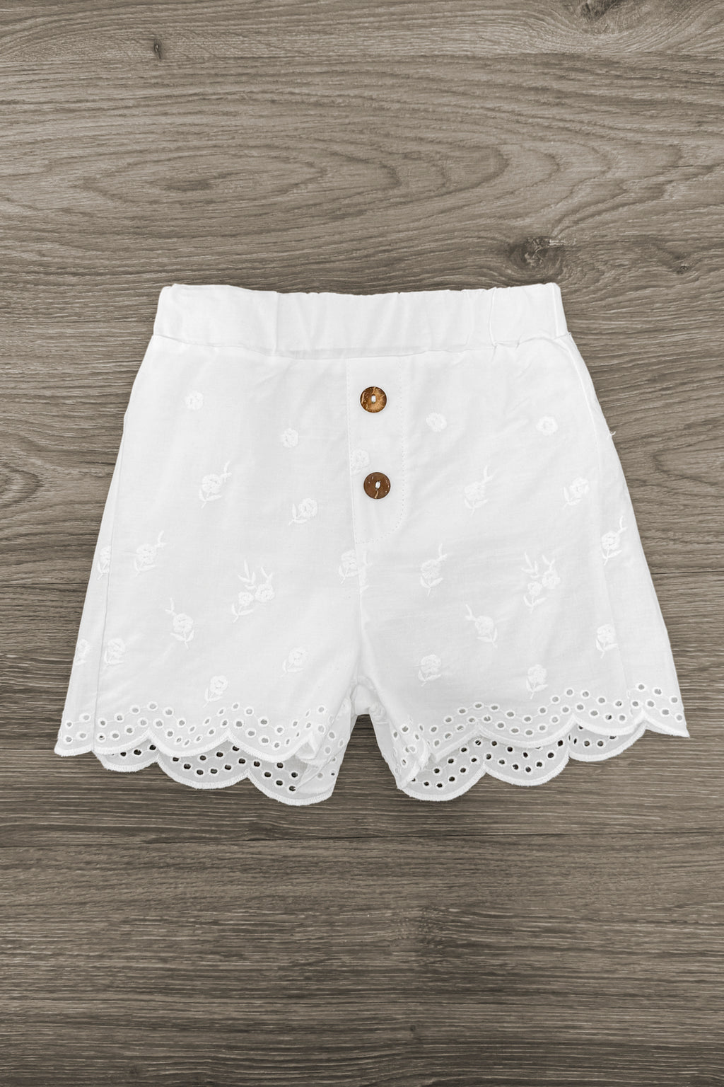 Embroidered Denim Floral White Short Set | Sparkle in Pink
