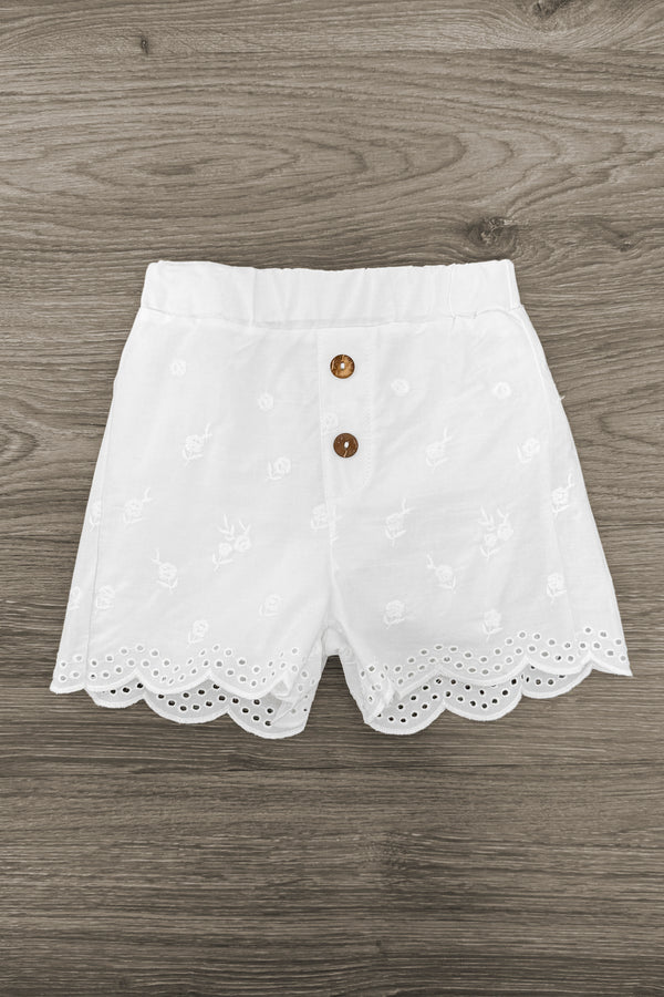 Embroidered Denim Floral White Short Set | Sparkle in Pink