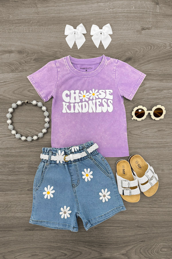 "Choose Kindness" Daisy Denim Short Set | Sparkle in Pink