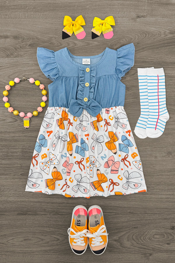 Chambray Pencil Bow Dress | Sparkle in Pink