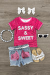 "Sassy & Sweet" Pink Sequin Denim Short Set | Sparkle in Pink