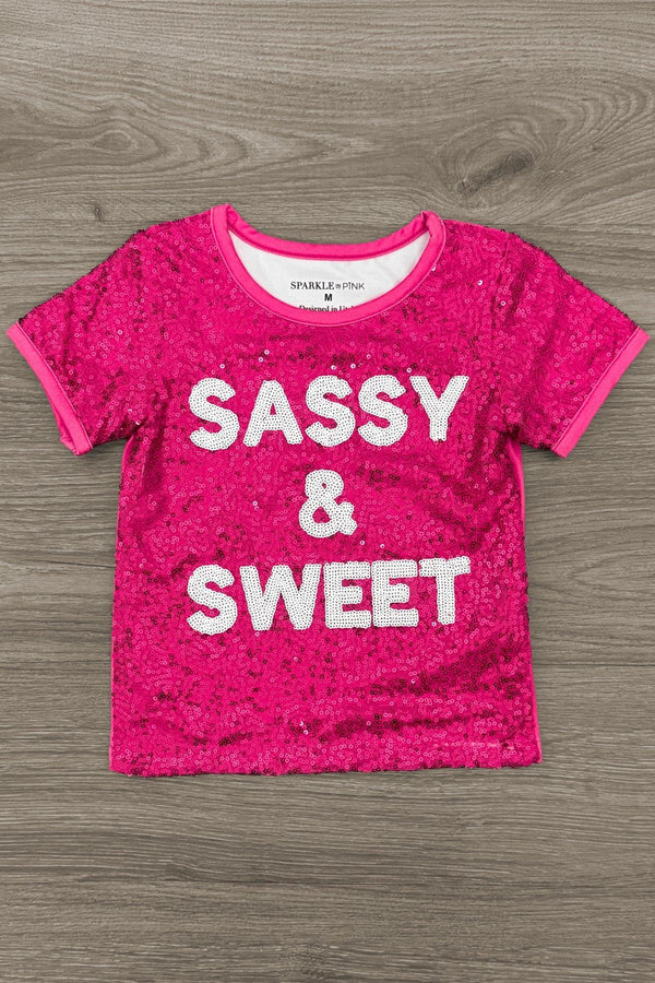 "Sassy & Sweet" Pink Sequin Denim Short Set | Sparkle in Pink