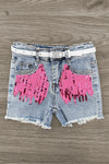 "Sassy & Sweet" Pink Sequin Denim Short Set | Sparkle in Pink