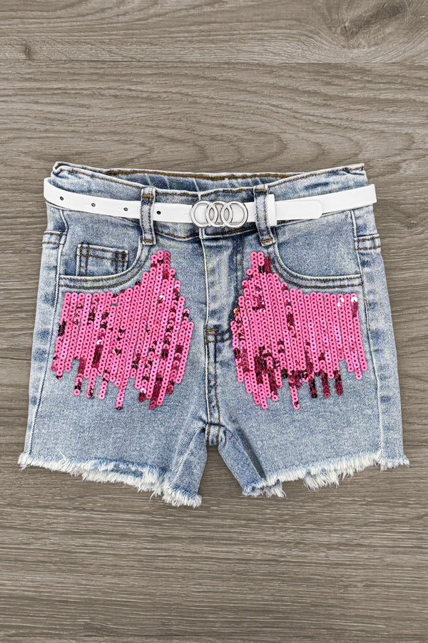 "Sassy & Sweet" Pink Sequin Denim Short Set | Sparkle in Pink