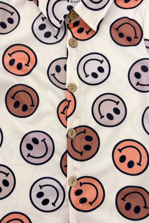 Pastel Smiley Face Button Down Top | Sparkle in Pink