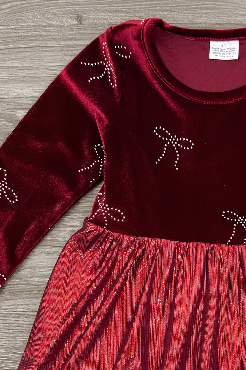 Metallic Bow Christmas Dress - Sparkle In Pink